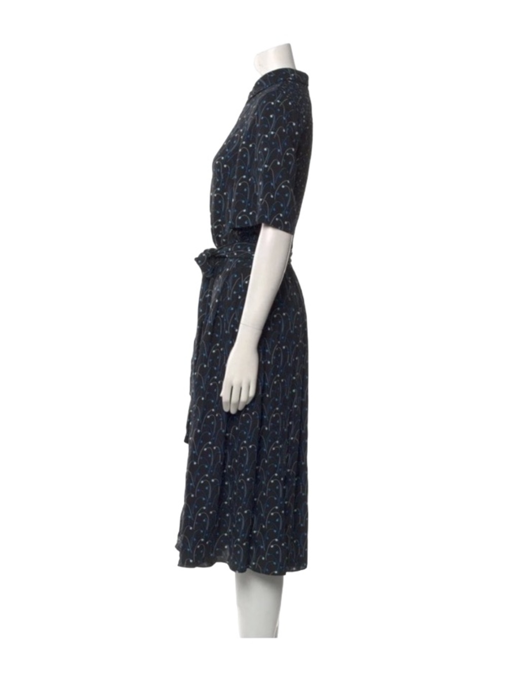 Kate Spade New York Elegant Navy Blue Star pattern Tie Waist Midi Shirt Dress M - Picture 3 of 5